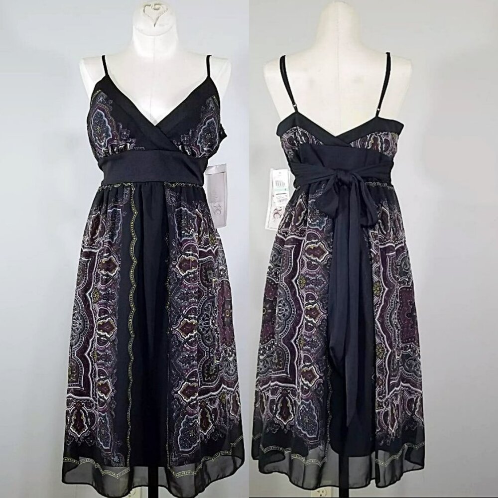 Nwt Roulette Black Paisley Chiffon Party Dress 8 Boho Hippy Chic Dark Academia